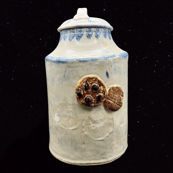 Antique Stoneware Large Cookie Jar 3D Vintage Studio Art Pottery 13”T 8”W - Picture 2 of 9